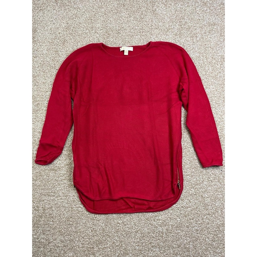 Michael Michael Kors Sweater Womens L Red‎ Pullover Side Zip High Low Hem